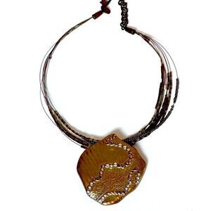 Chico's Statement Choker Necklace Wire Chain Large Silver Pendant 14 1/2-19" L